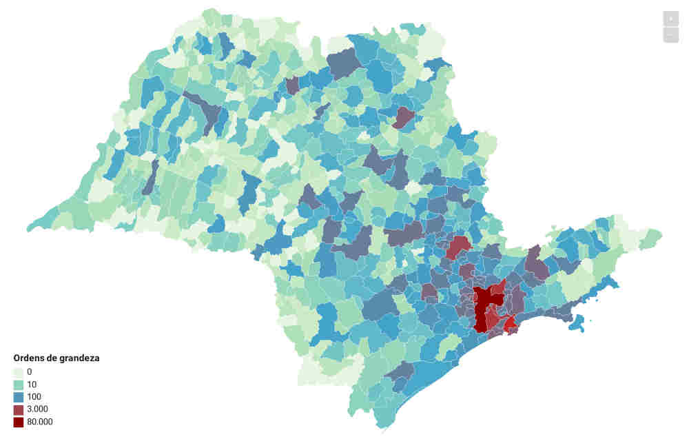 Covid-19 nos municípios de São Paulo em 17/06/2020 – Mapa